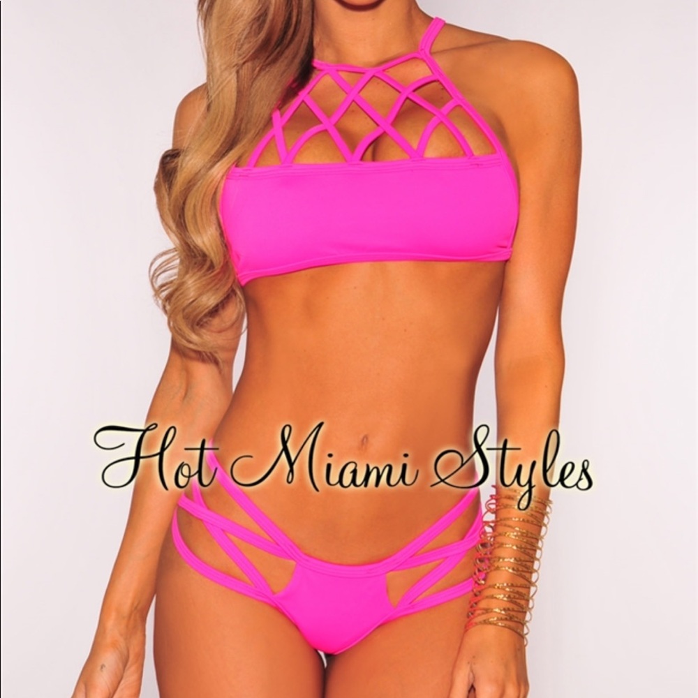 Neon pink bikini set